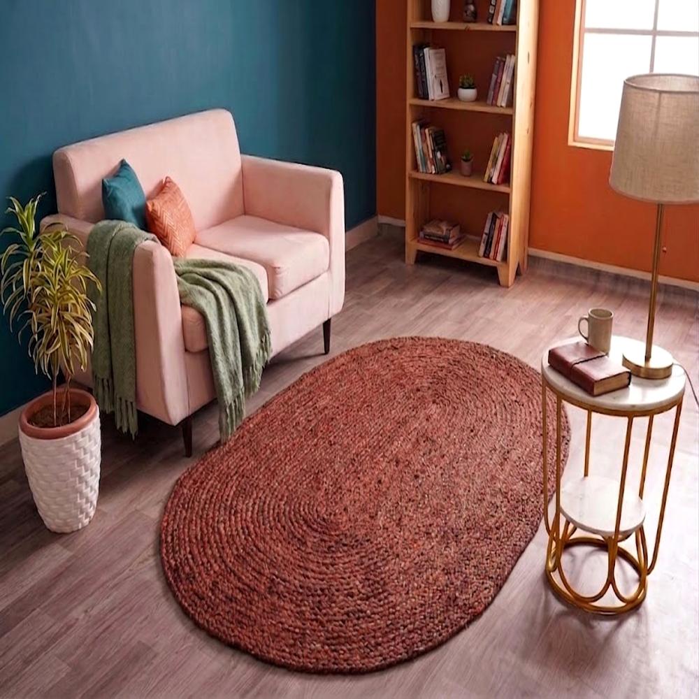 Terracotta Rust Oval Braided Jute Rug