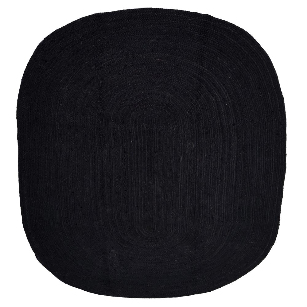 Solid Black Oval Braided Jute Rug