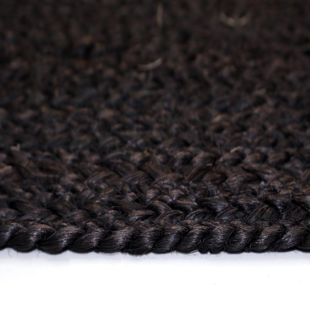 Solid Black Oval Braided Jute Rug