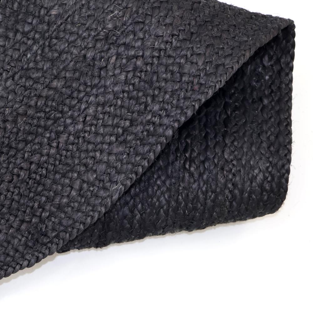 Solid Black Oval Braided Jute Rug