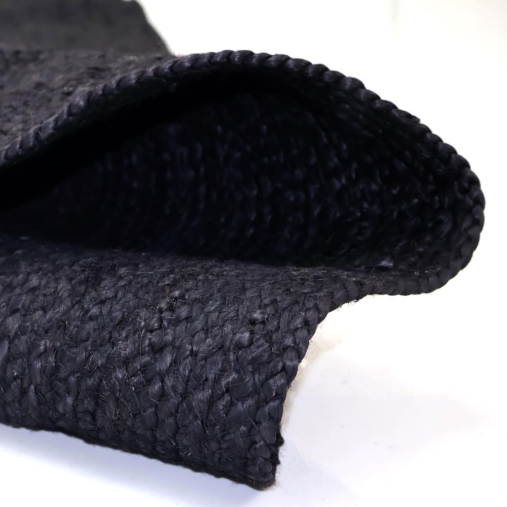 Solid Black Oval Braided Jute Rug