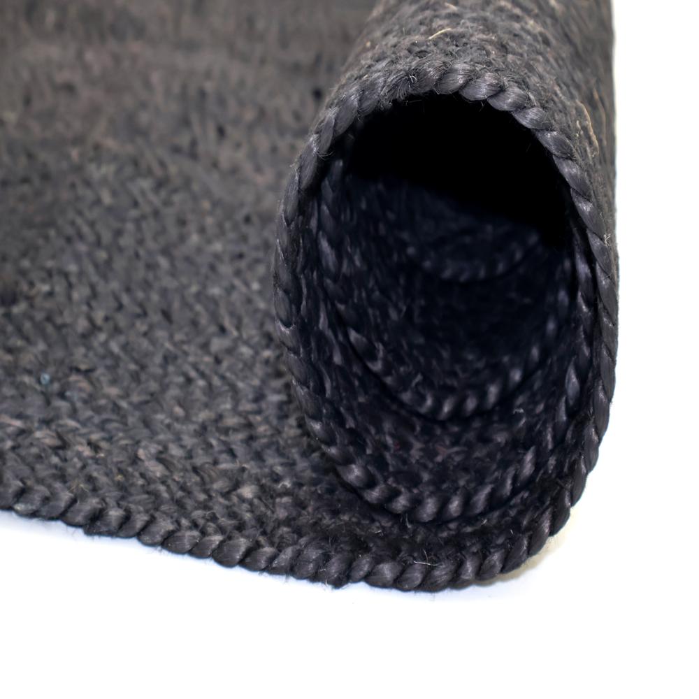 Solid Black Oval Braided Jute Rug