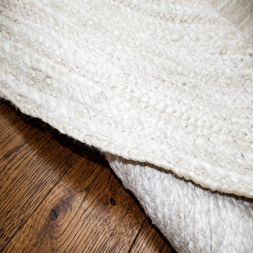 Off-White Oval Braided Jute Rug