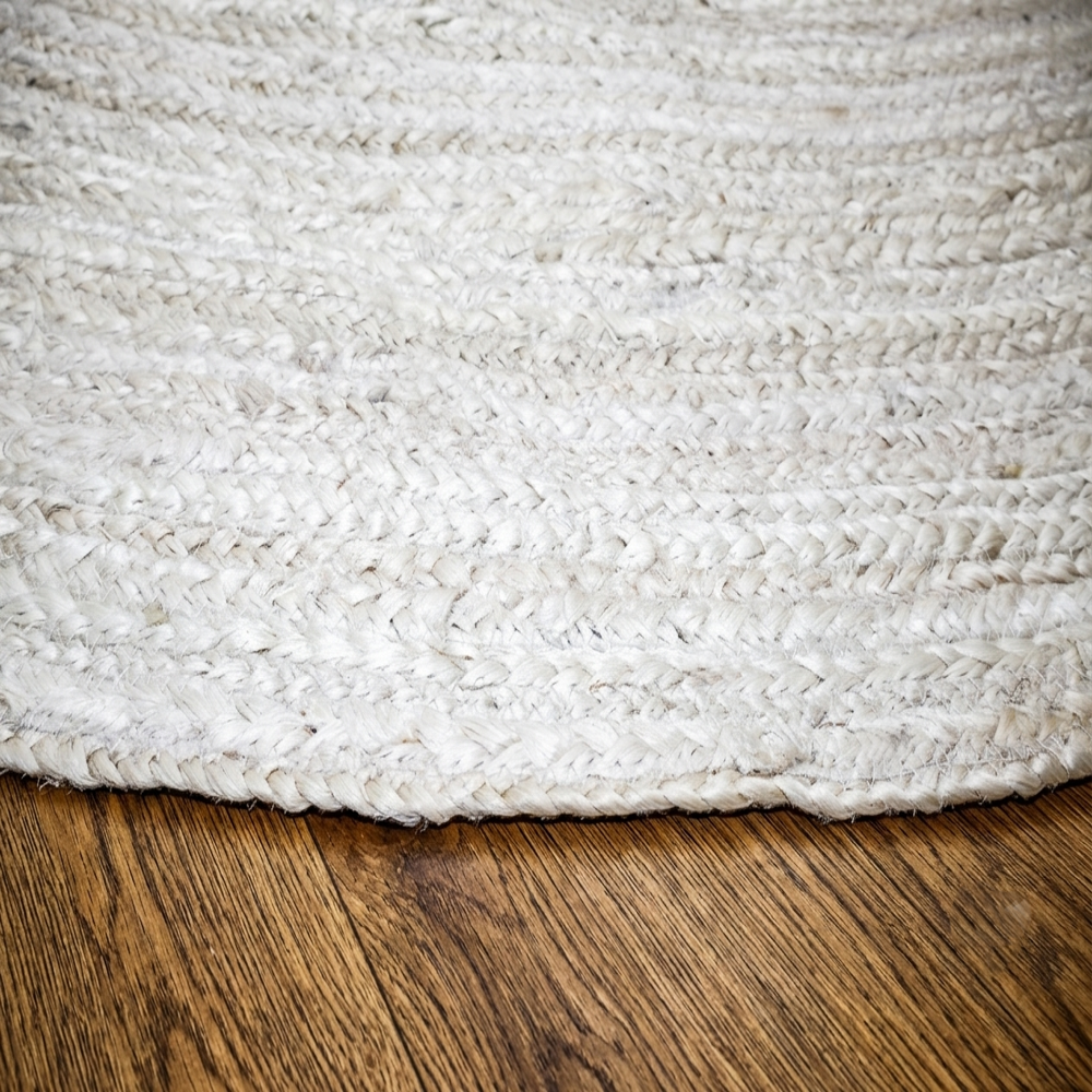 Off-White Oval Braided Jute Rug