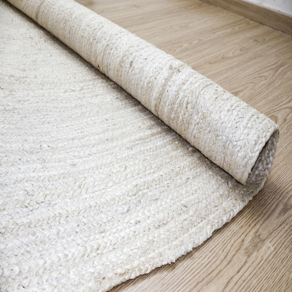 Off-White Oval Braided Jute Rug