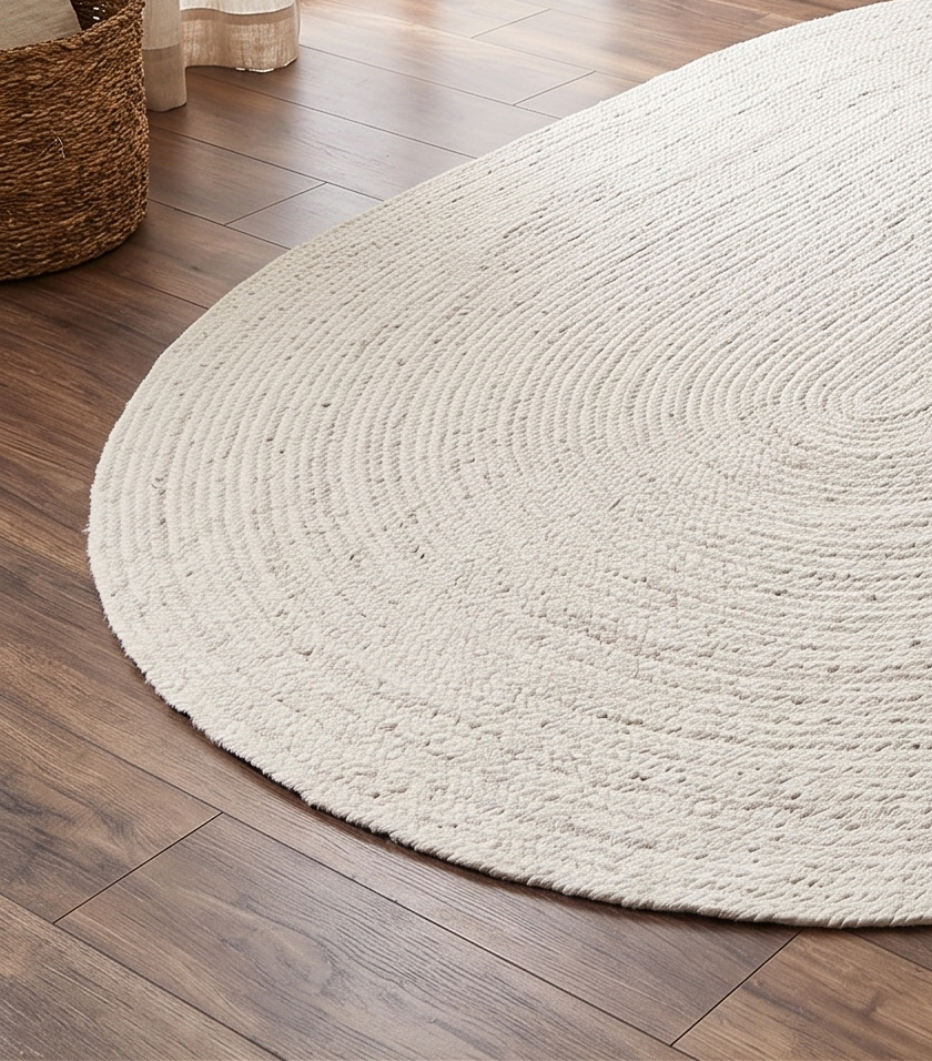 Off-White Oval Braided Jute Rug