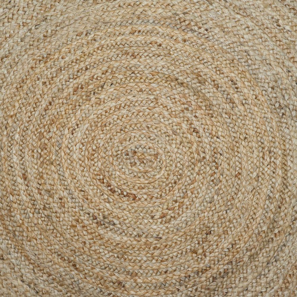 Natural Tan Round Braided Jute Rug with Rust Terracotta Border Stripes