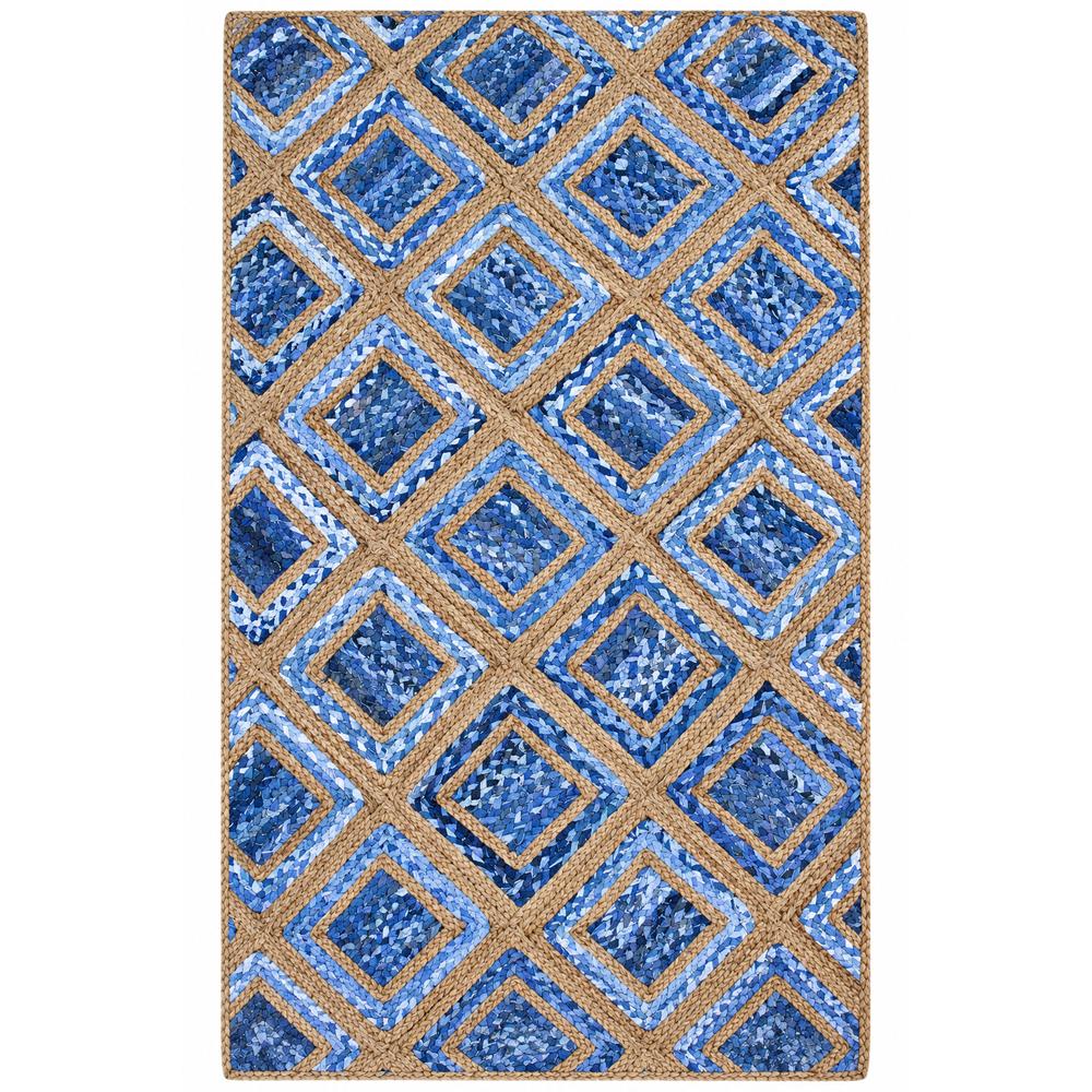 Natural Jute and Multicolor Blue Braided Diamond Lattice Area Rug