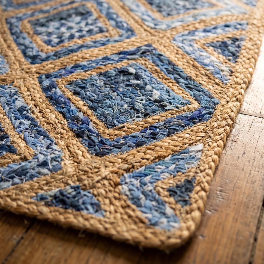 Natural Jute and Multicolor Blue Braided Diamond Lattice Area Rug