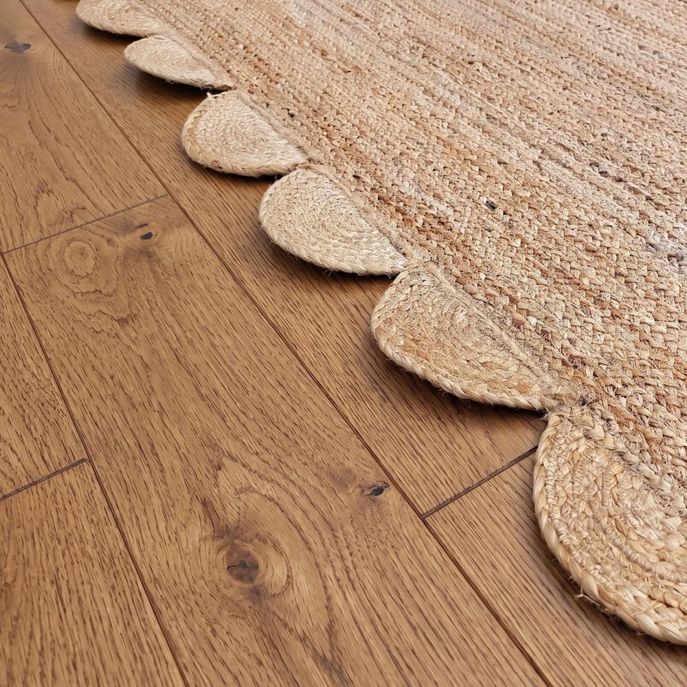 Natural Tan Rectangular Scalloped Braided Jute Area Rug