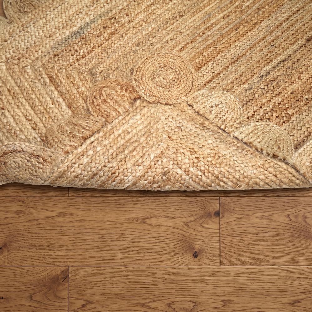 Natural Tan Rectangular Scalloped Braided Jute Area Rug