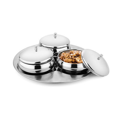 Stainless Steel Bowl With Tray Set Of 3