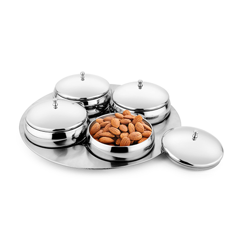 Stainless Steel Lotus Bowl With Tray Set Of 4