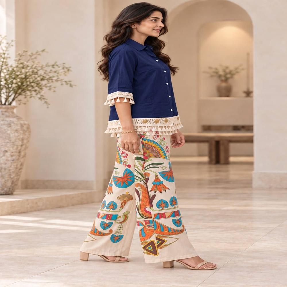 Women Printed Rayon Cord Set Shirt And Payjam - Bust Size: 36 Inch (In)