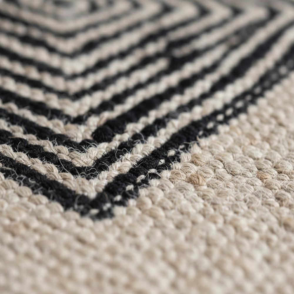 Handcrafted Jute Rug with Black Geometric Diamond Pattern