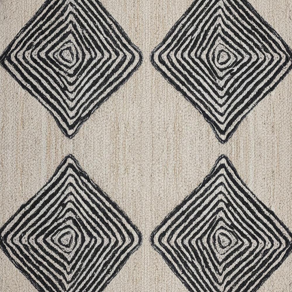 Handcrafted Jute Rug with Black Geometric Diamond Pattern