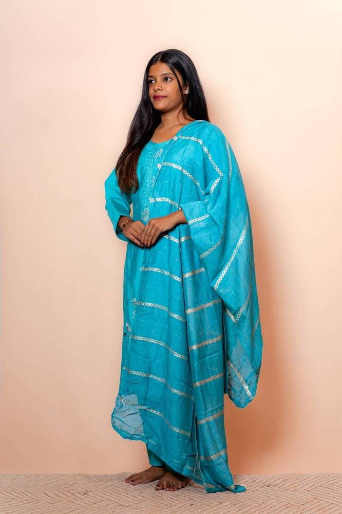 Turquoise Blue Churidar Salwar Kameez with Dupatta