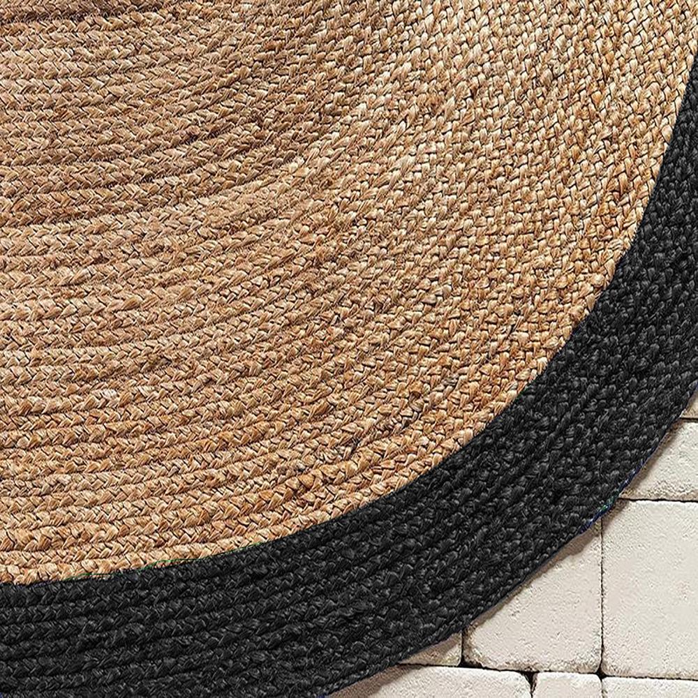 Natural Jute Oval Braided Rug with Black Border