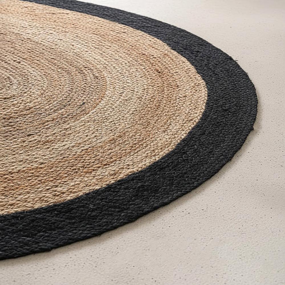 Natural Jute Oval Braided Rug with Black Border