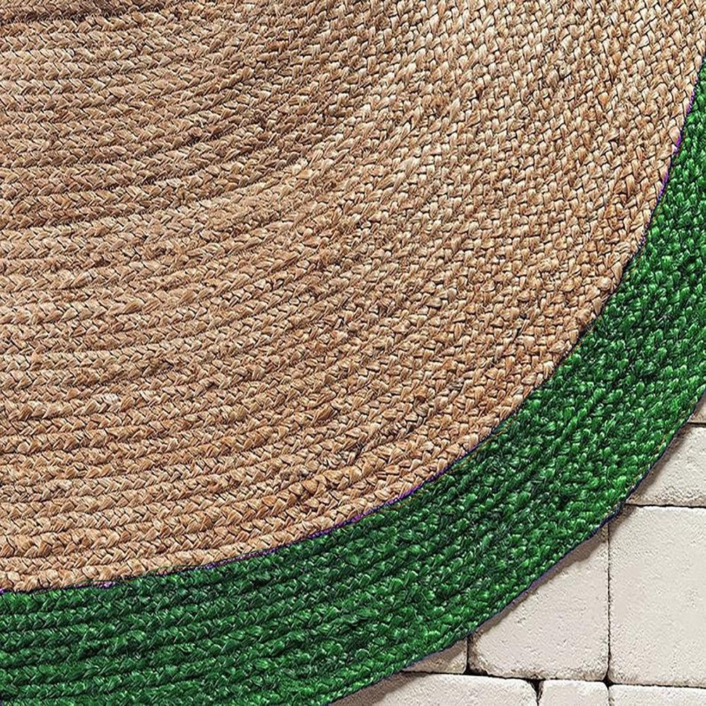 Natural Jute Oval Braided Rug with Green Border