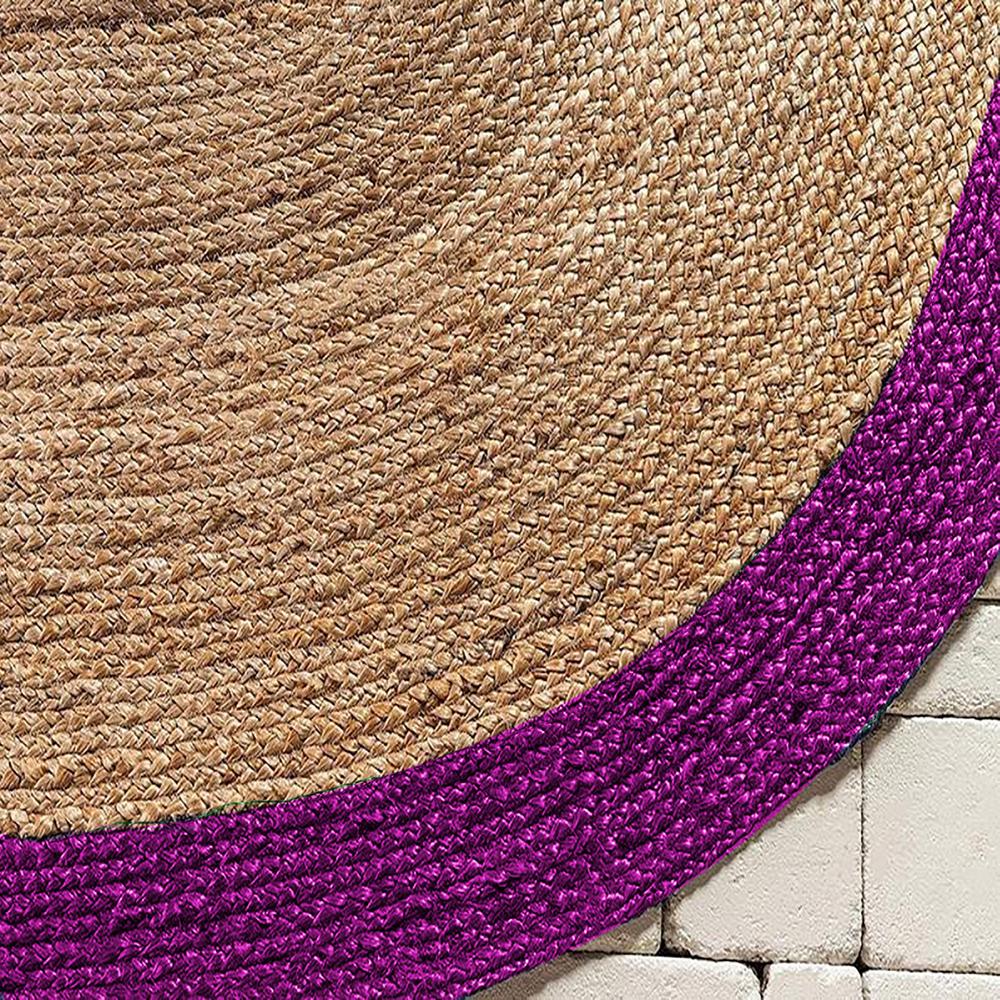 Natural Jute Oval Braided Rug with Purple Border