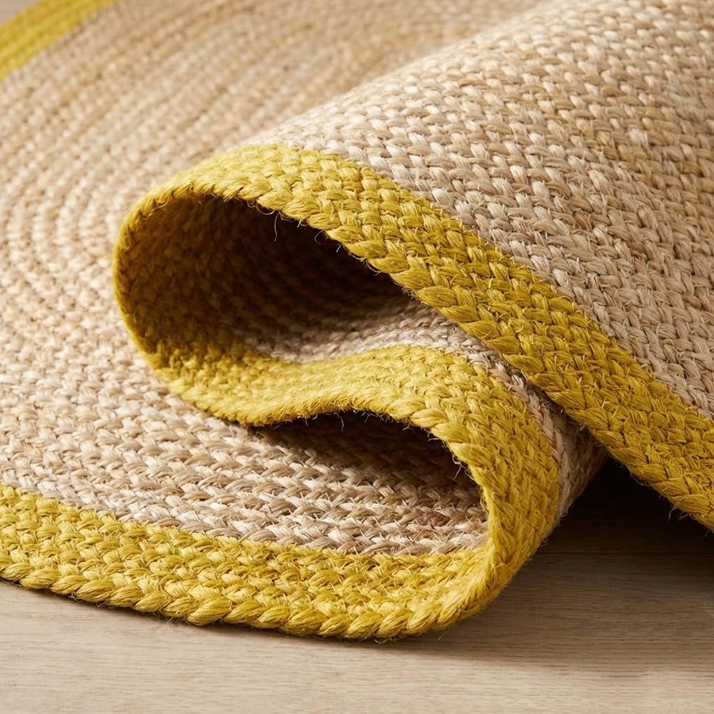 Natural Jute Oval Braided Rug with Yellow Border