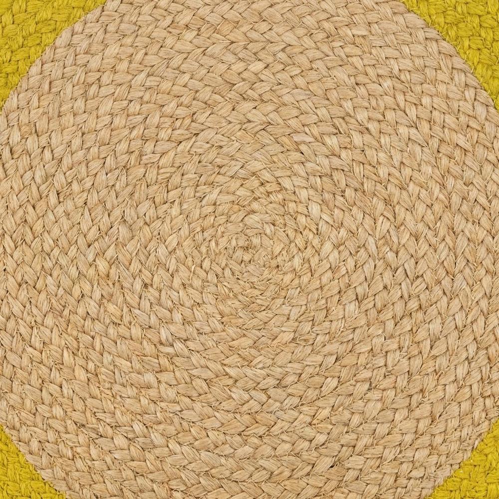 Natural Jute Oval Braided Rug with Yellow Border