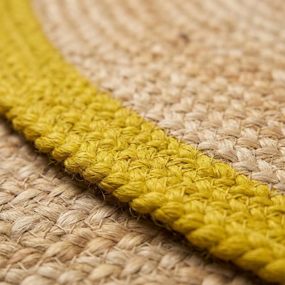 Natural Jute Oval Braided Rug with Yellow Border