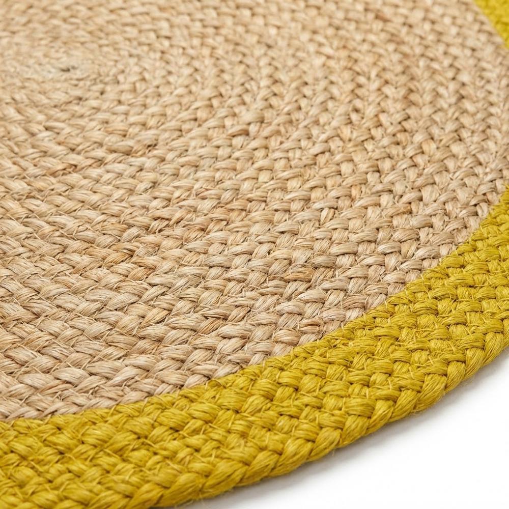 Natural Jute Oval Braided Rug with Yellow Border