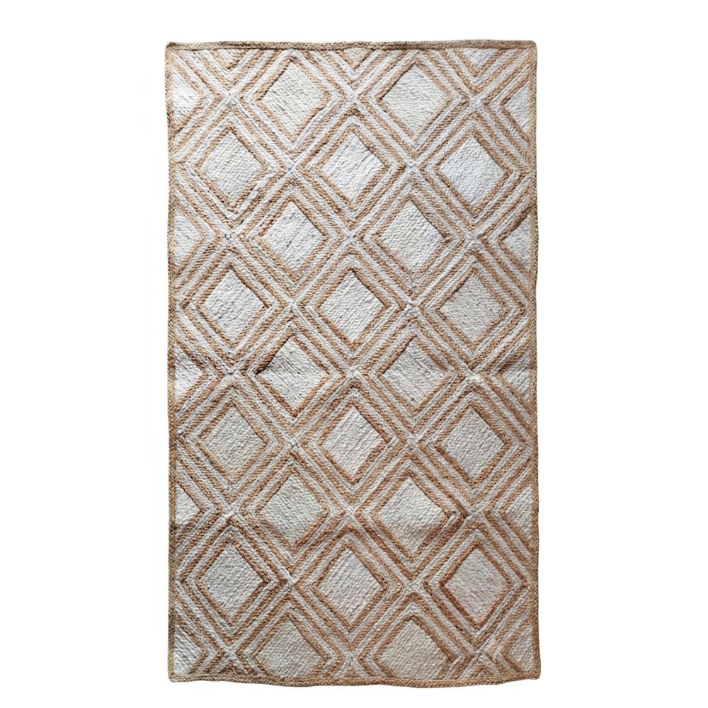 Hand Braided Natural Jute Rug with Geometric Diamond Pattern