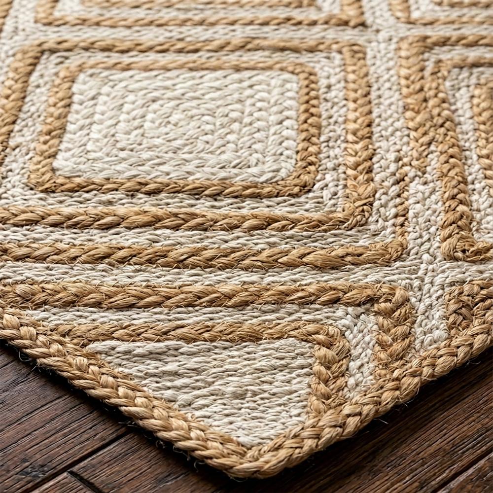 Hand Braided Natural Jute Rug with Geometric Diamond Pattern