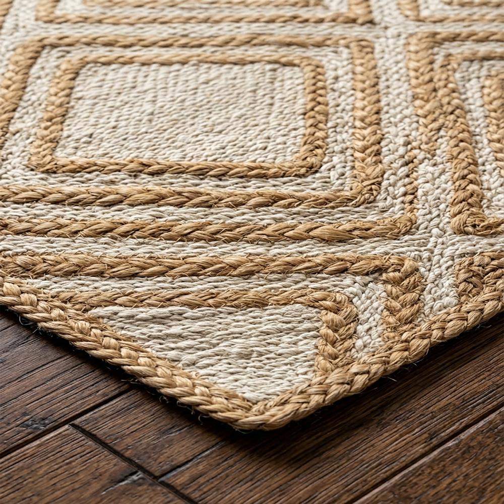 Hand Braided Natural Jute Rug with Geometric Diamond Pattern