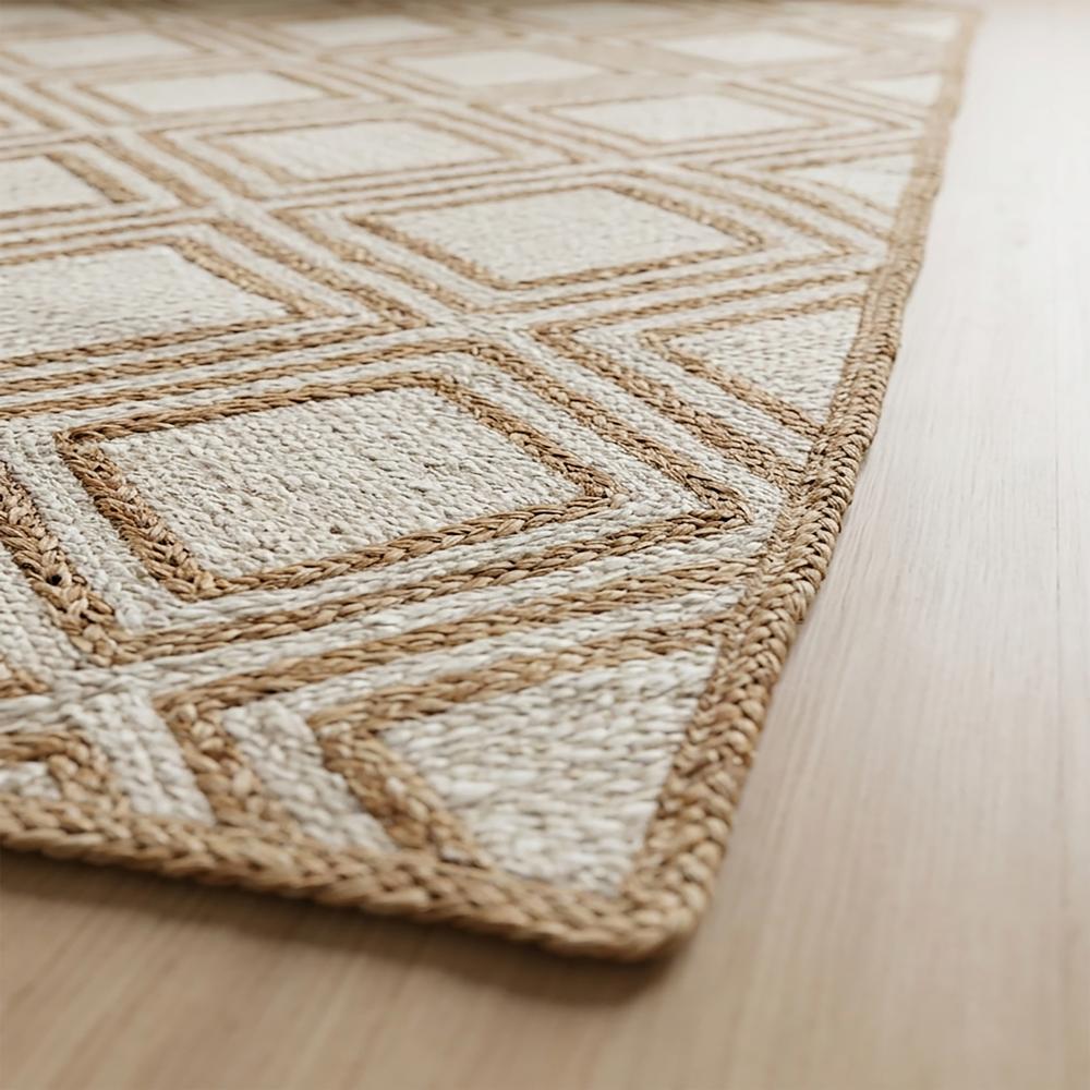 Hand Braided Natural Jute Rug with Geometric Diamond Pattern