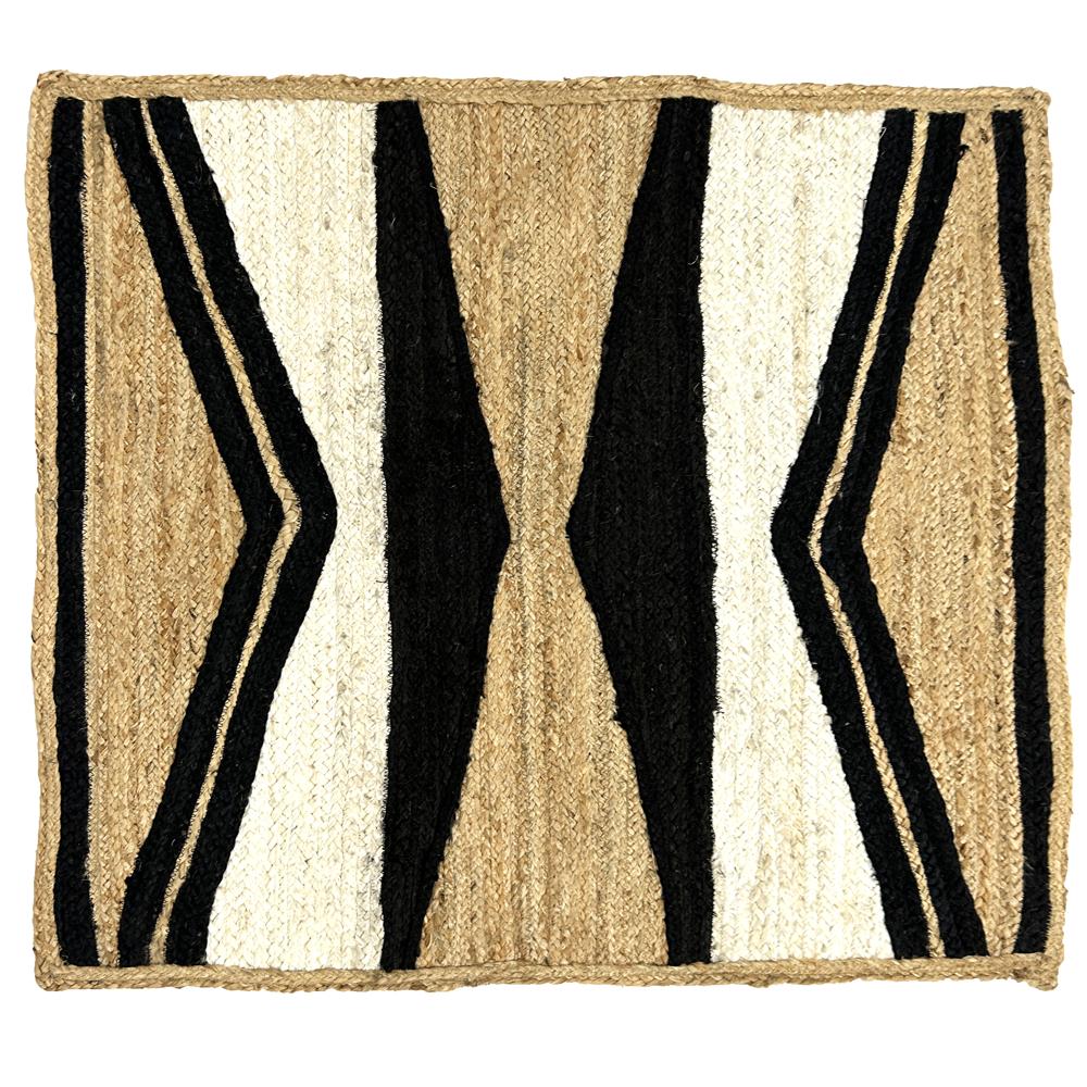 Hand Braided Natural Jute Rug with Black and White Chevron Geometric Pattern