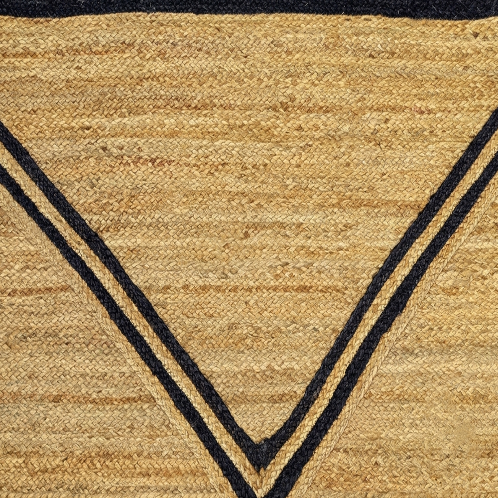Hand Braided Natural Jute Rug with Black and White Chevron Geometric Pattern