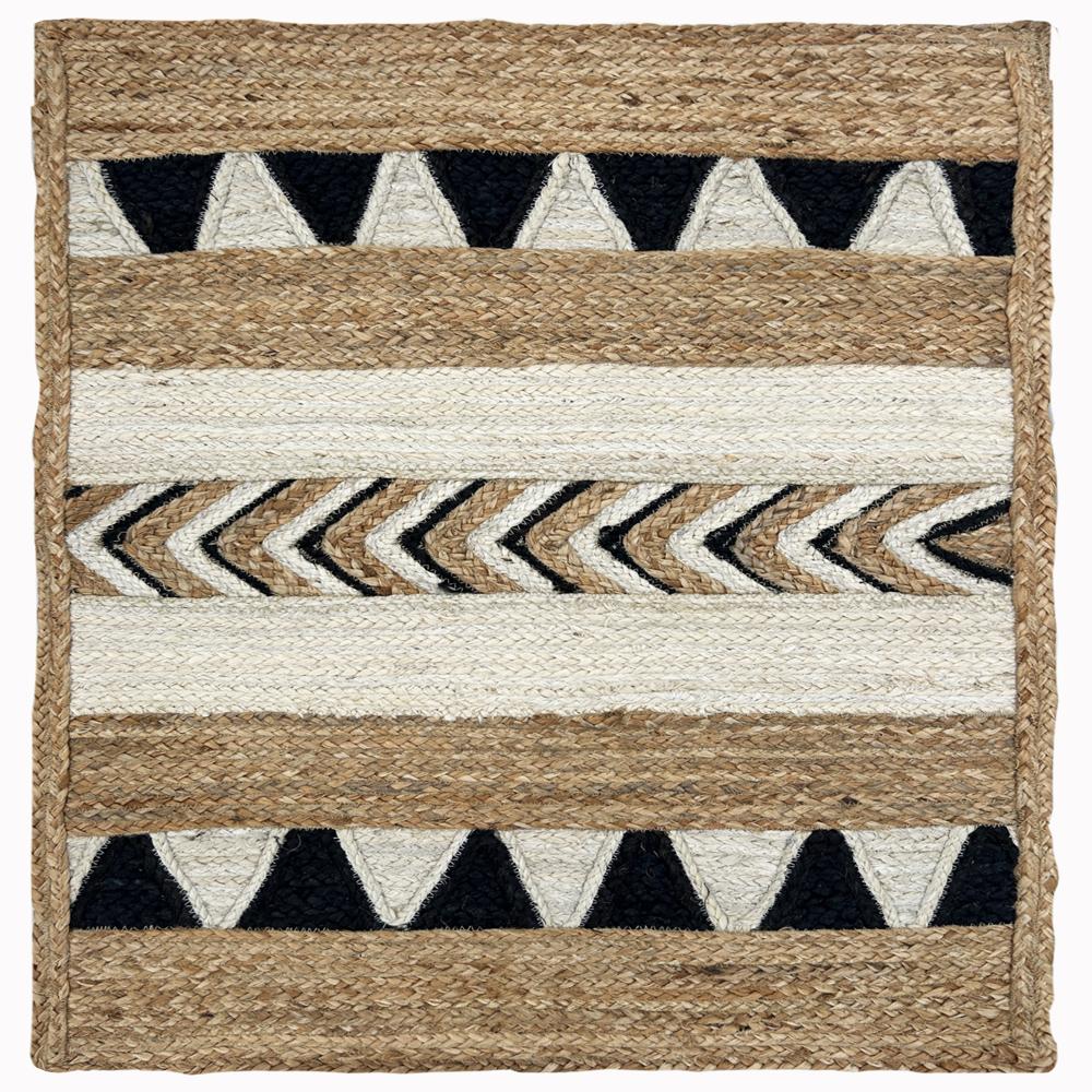 Hand Braided Natural Jute Rug with Multi-Pattern Geometric Stripe Design