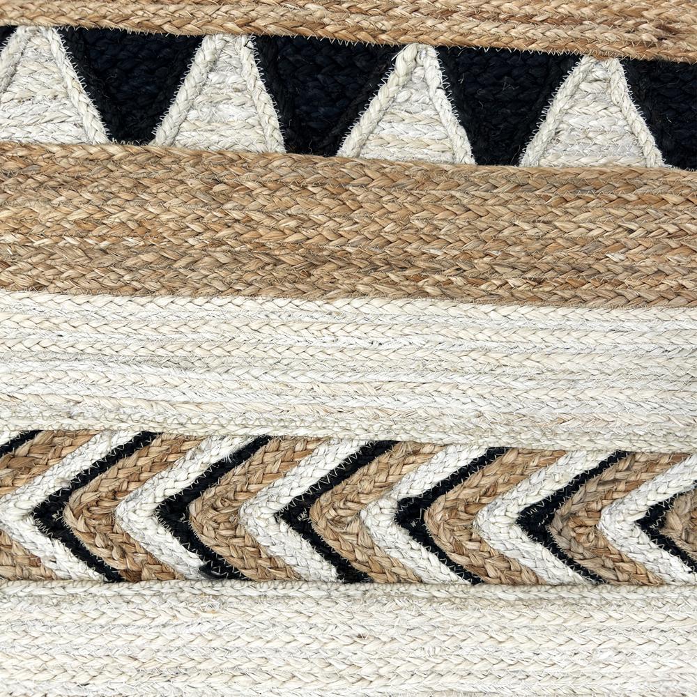 Hand Braided Natural Jute Rug with Multi-Pattern Geometric Stripe Design