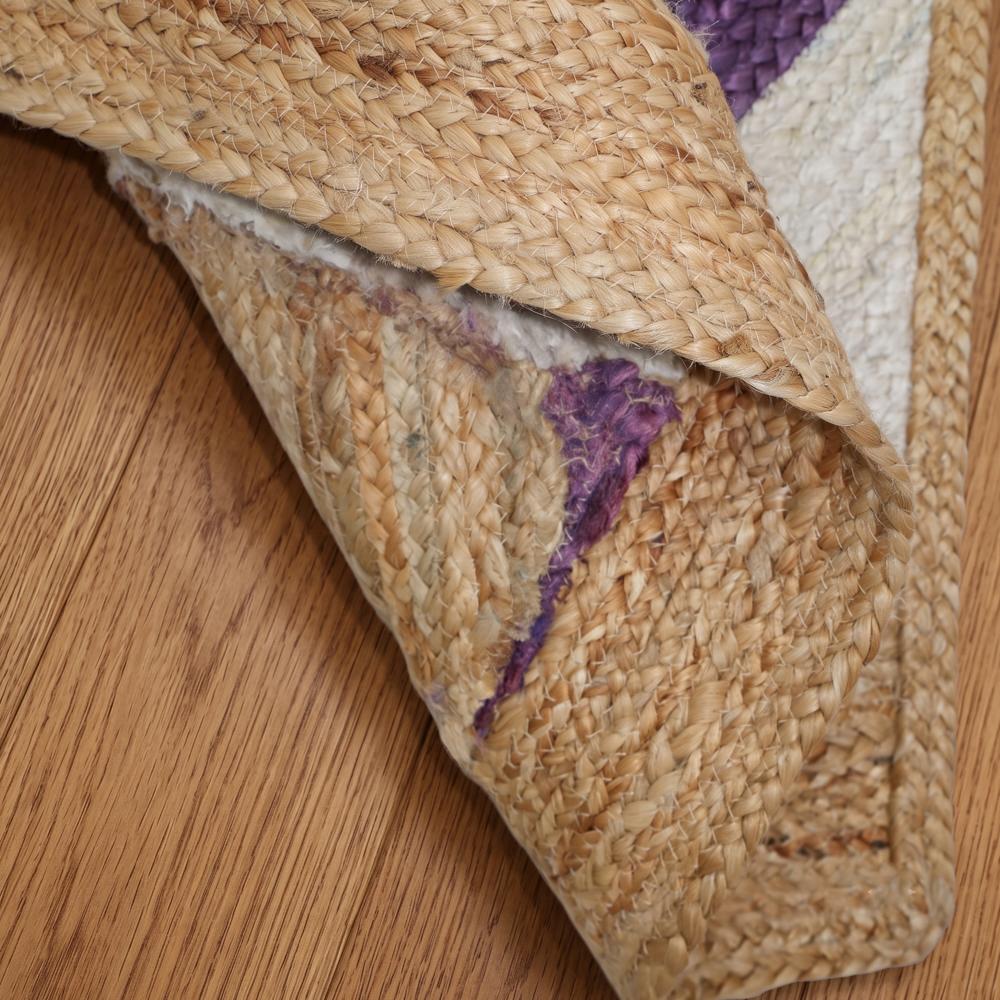 Hand Braided Natural Jute Rug with Purple and White Diamond Lattice Geometric Pattern