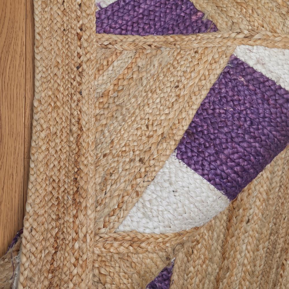 Hand Braided Natural Jute Rug with Purple and White Diamond Lattice Geometric Pattern