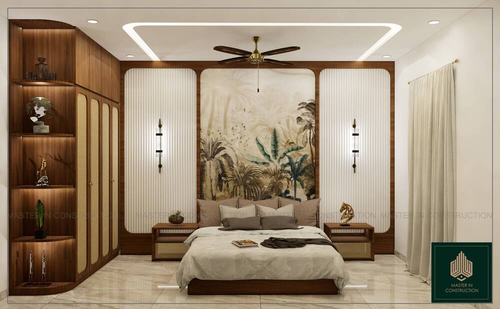 Luxury Bedroom Interior with Wooden Wardrobe