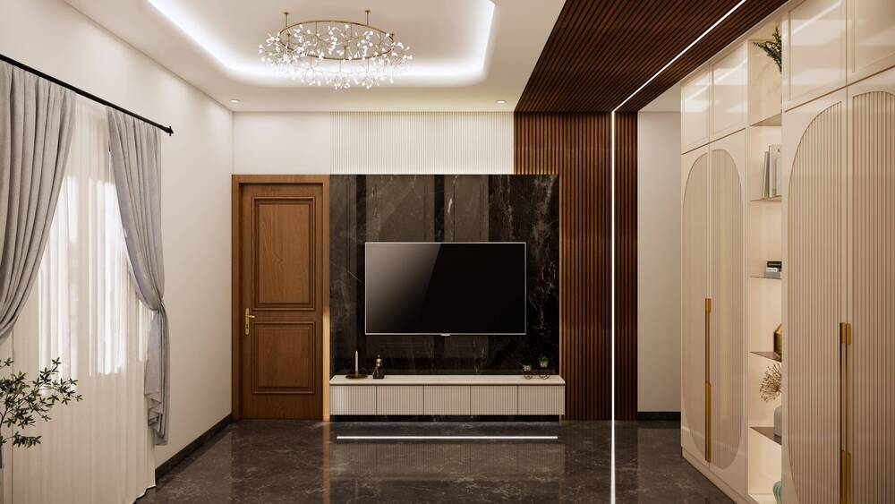 Modern TV Unit with Marble Wall Panel