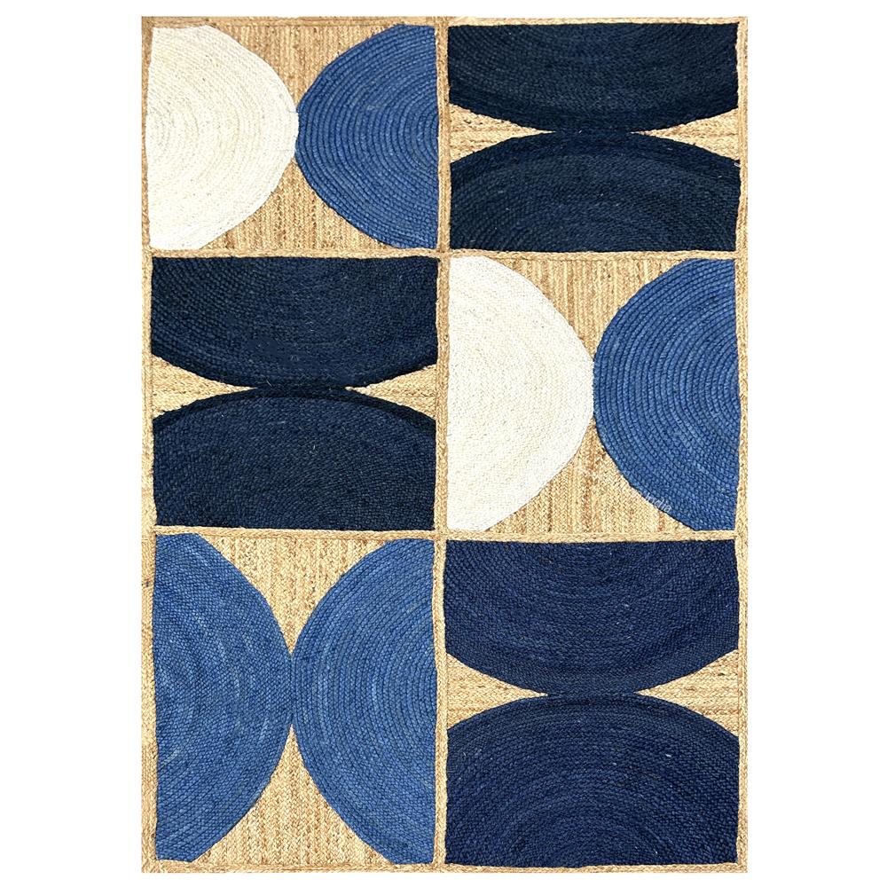 Hand Braided Navy Blue Geometric Jute Area Rug