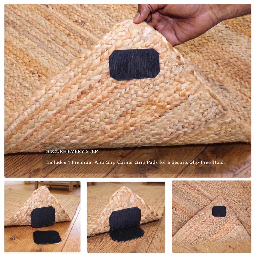 Hand Braided Navy Blue Geometric Jute Area Rug