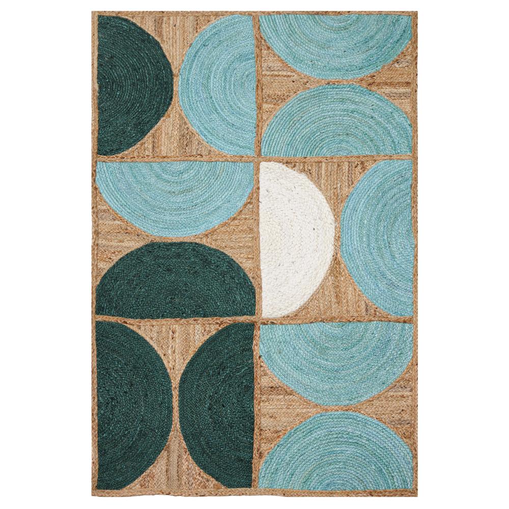Geometric Jute Rug Teal & Light Blue Half-Circle