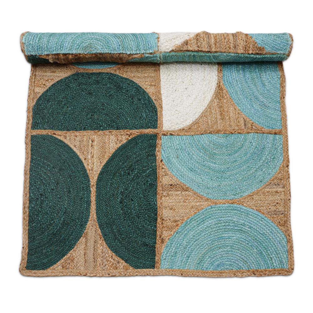 Geometric Jute Rug Teal & Light Blue Half-Circle