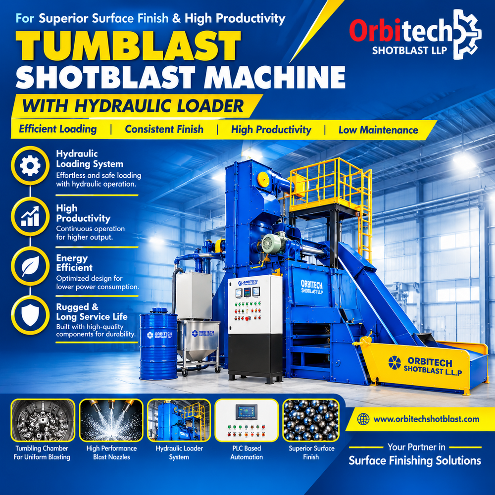 TUMBLAST SHOT BLASTING MACHINE WITH HYDRAULIC LOADER