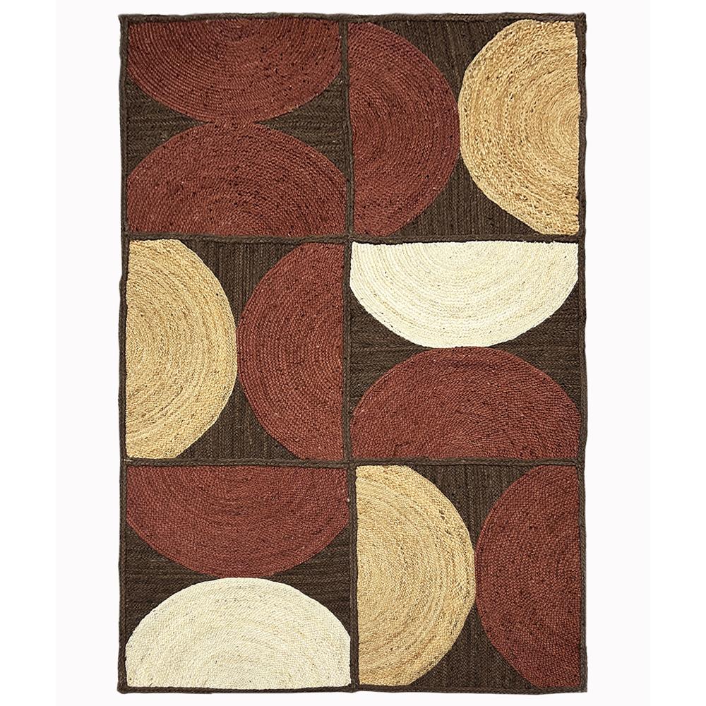 Geometric Jute Rug Terracotta & Rust Brown Half-Circle
