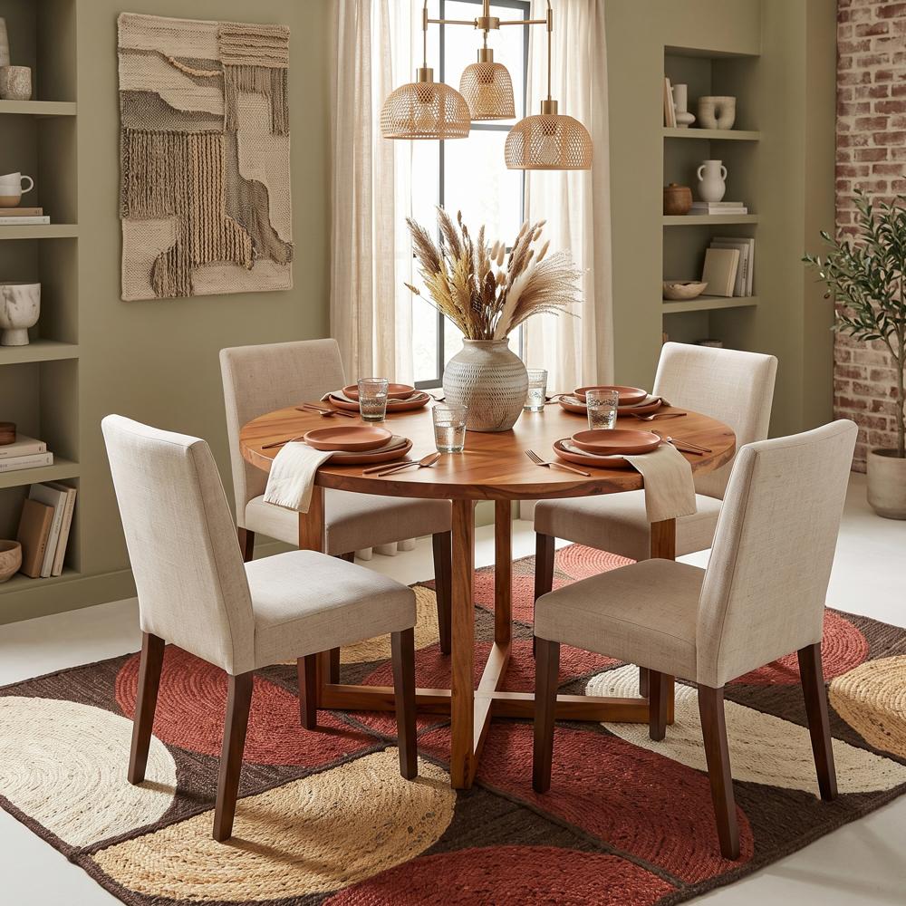Geometric Jute Rug Terracotta & Rust Brown Half-Circle