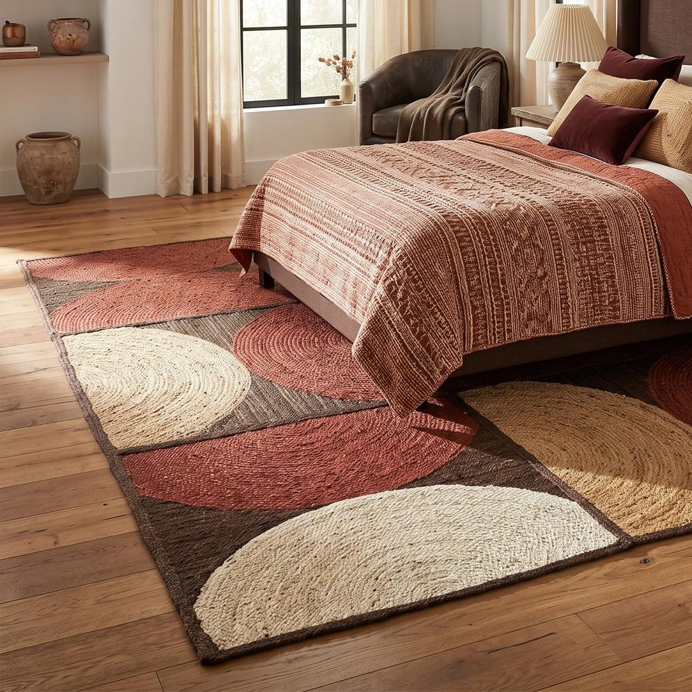 Geometric Jute Rug Terracotta & Rust Brown Half-Circle