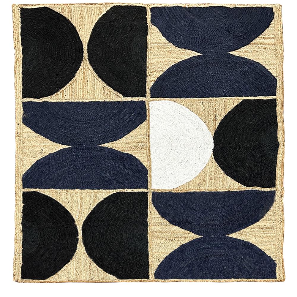Geometric Jute Rug Navy & Black Half-Circle